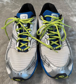 Brooks Launch Metallic Silver Blue Green Athletic Running Shoes Mens Size 13